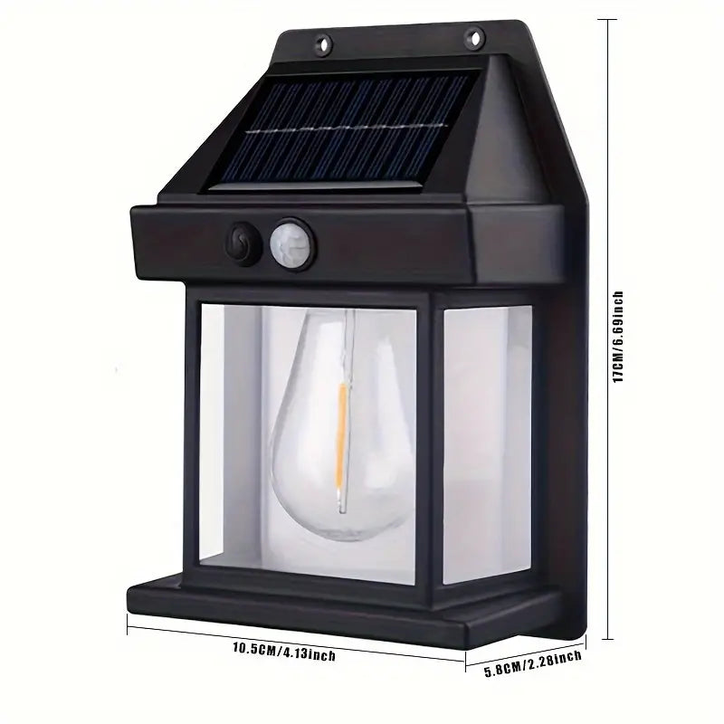 Solar-Powered LED Wall Light with Motion Sensor - Dimmable, Button Control, Polished Finish for Outdoor Use