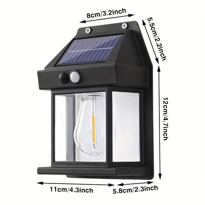 Solar-Powered LED Wall Light with Motion Sensor - Dimmable, Button Control, Polished Finish for Outdoor Use