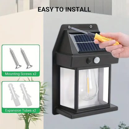 Solar-Powered LED Wall Light with Motion Sensor - Dimmable, Button Control, Polished Finish for Outdoor Use