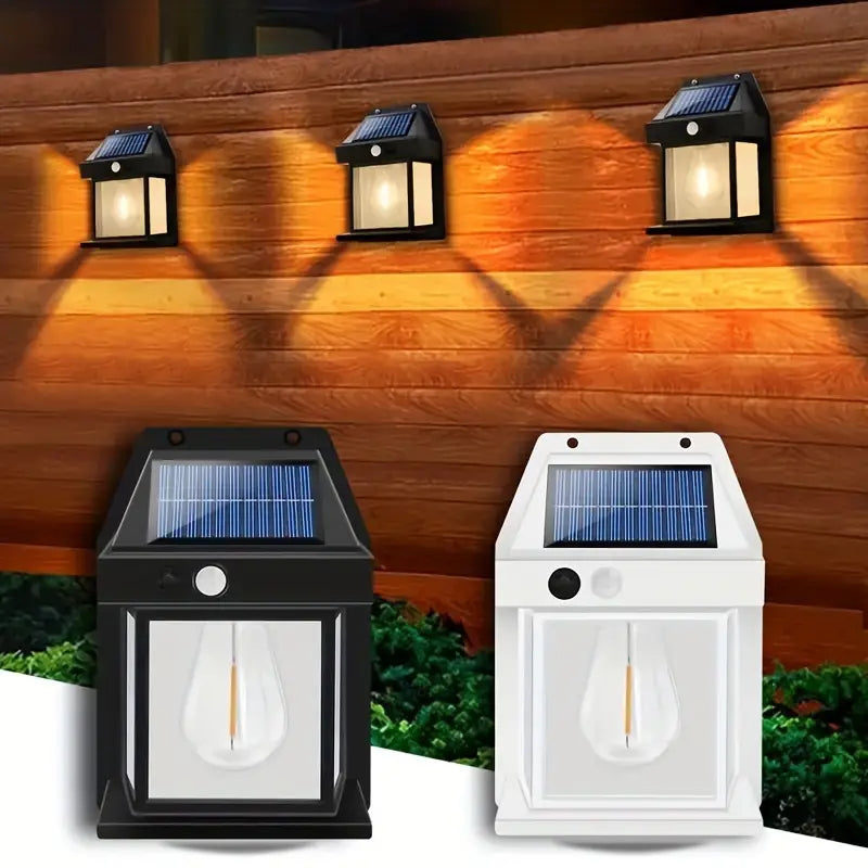 Solar-Powered LED Wall Light with Motion Sensor - Dimmable, Button Control, Polished Finish for Outdoor Use